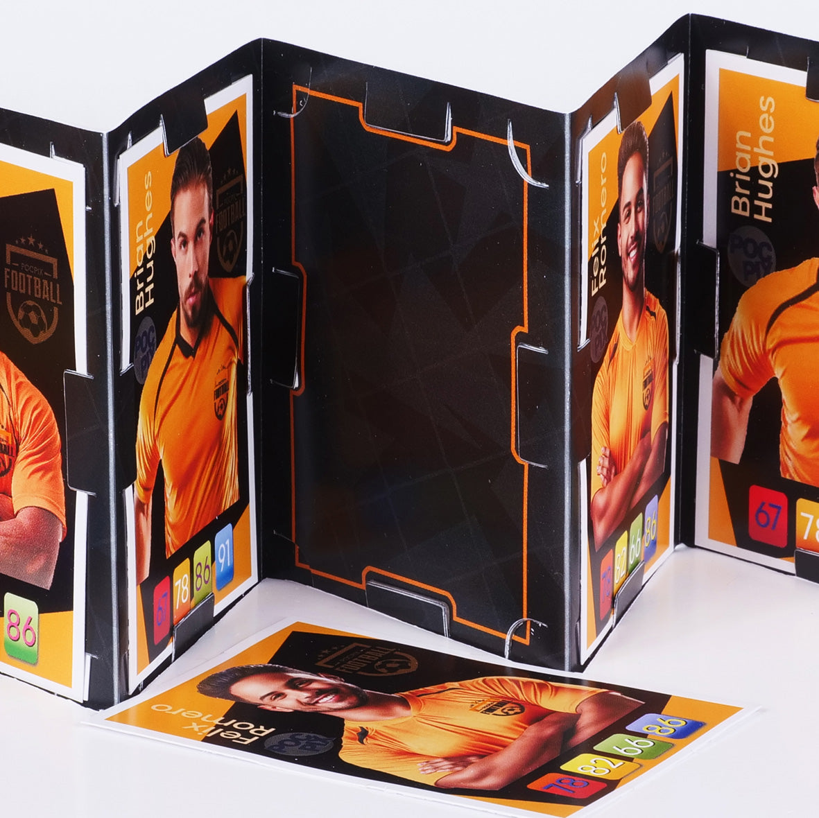 Poc Pix trading card album wallet double sided orange black gold photo of pocket folder open