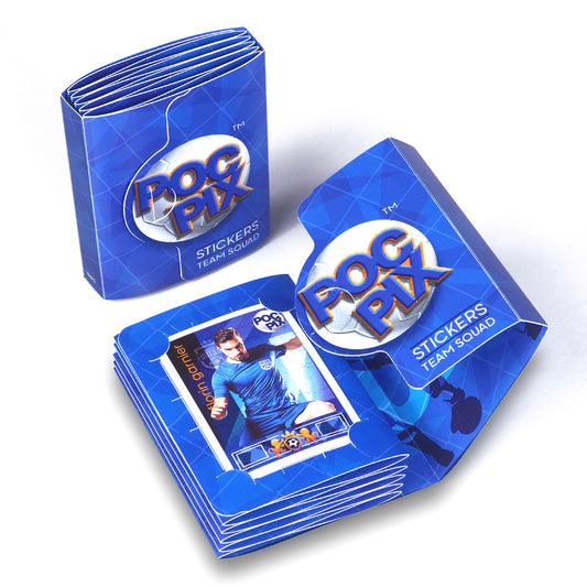 Double Sided Pocket Size Royal Blue Football Sticker & Trading Card Binder or Album Wallet for TCG sticker collectors, with unique facility to "SLOT OR STICK" your Stickers, allowing you to update at any time.