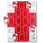 A red and white England national team trading card display poster team sheet designed to hold trading cards, with sample cards displayed on the left side.