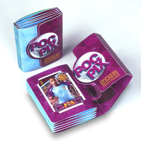 Pocket TCG Football Sticker Collection Book Purple Blue trading card display with premium double-sided trading card sticker binder, designed for serious fans of football stickers, sticker trading cards, and TCG games. 