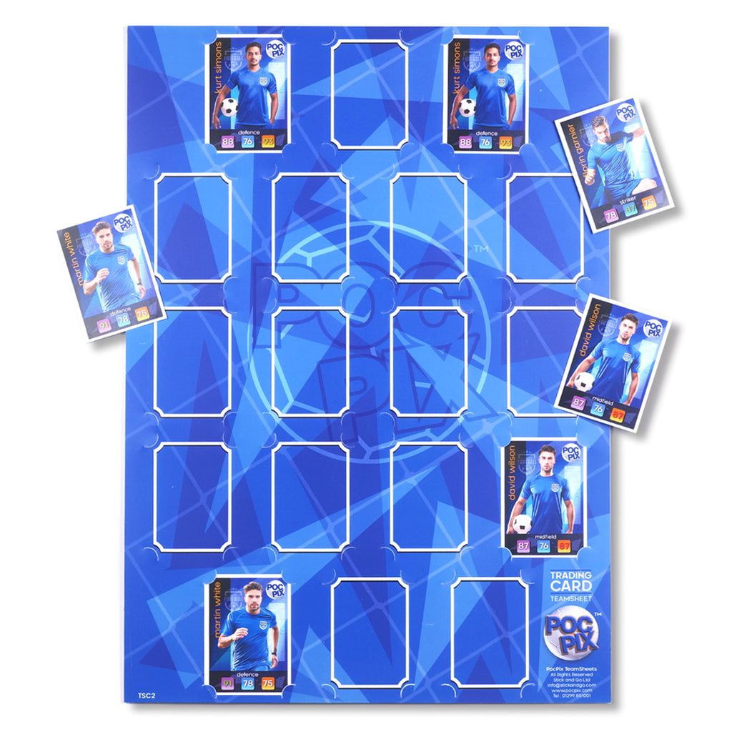 Royal Blue Trading Card Poster – Team Sheet Display for Football Trading Cards or a sports card TCG collector.