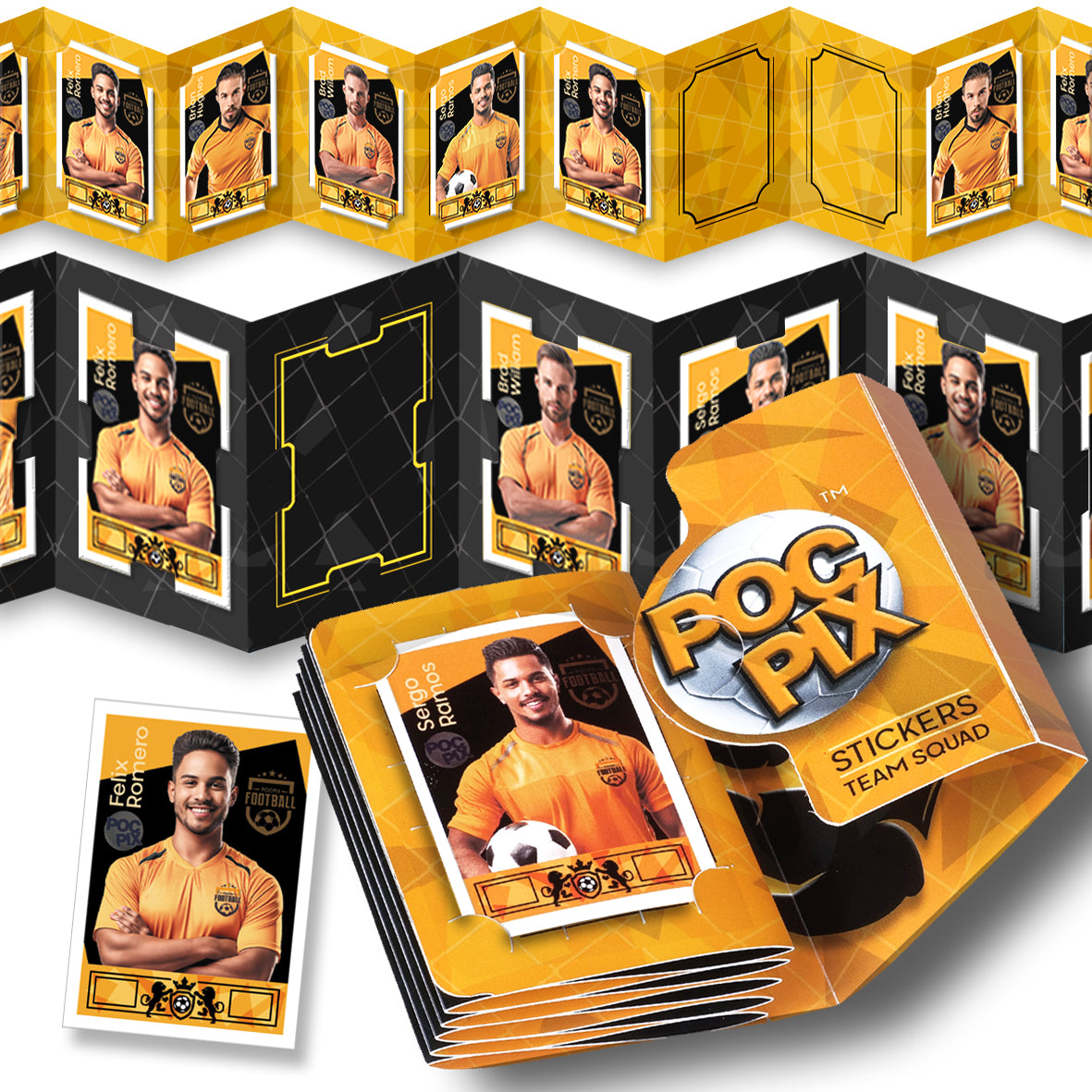 Pocket TCG Football Sticker Collection Book : Black, Gold Orange