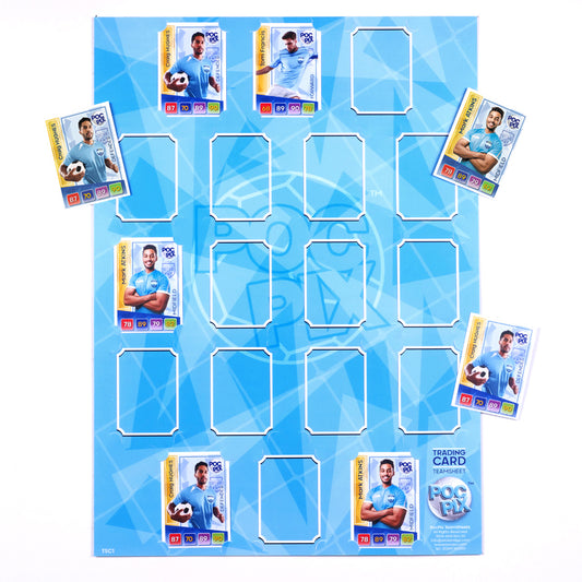 “SHOW &amp; DISPLAY” your football trading cards in this premium Sky Blue team-themed trading card poster, designed to showcase your lineup with pride.