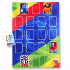 A colorful rainbow team sheet OR TRADING CARD POSTER designed to hold and display Euro and Europa League trading cards, with slots for cards and a 'POCPIX' logo at the bottom.