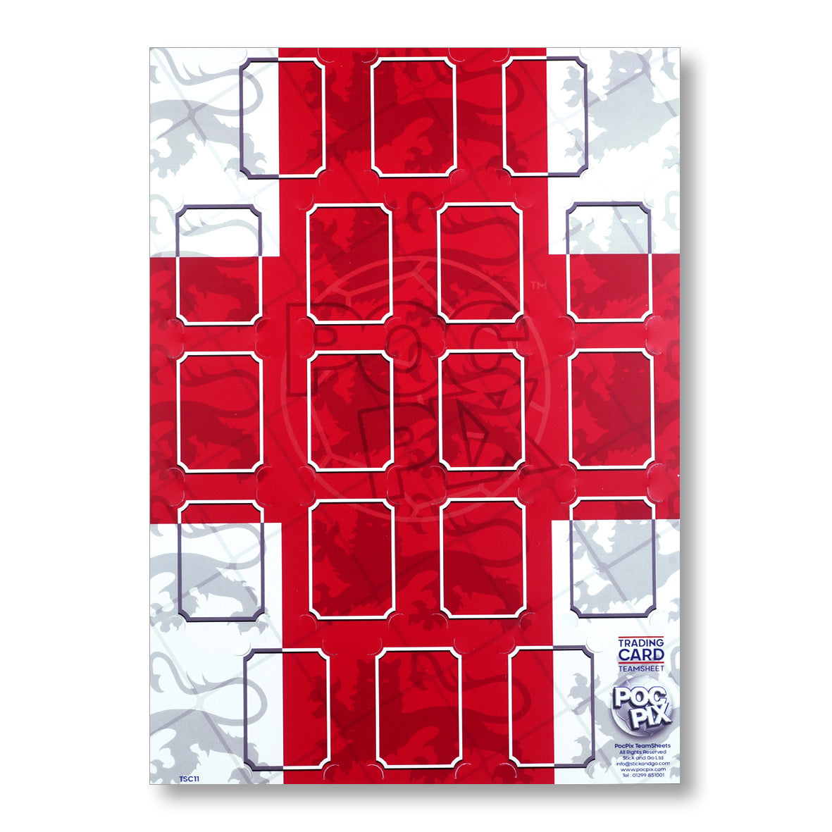 Trading Card Poster Display : Team Sheet : National Teams or All-Stars - England