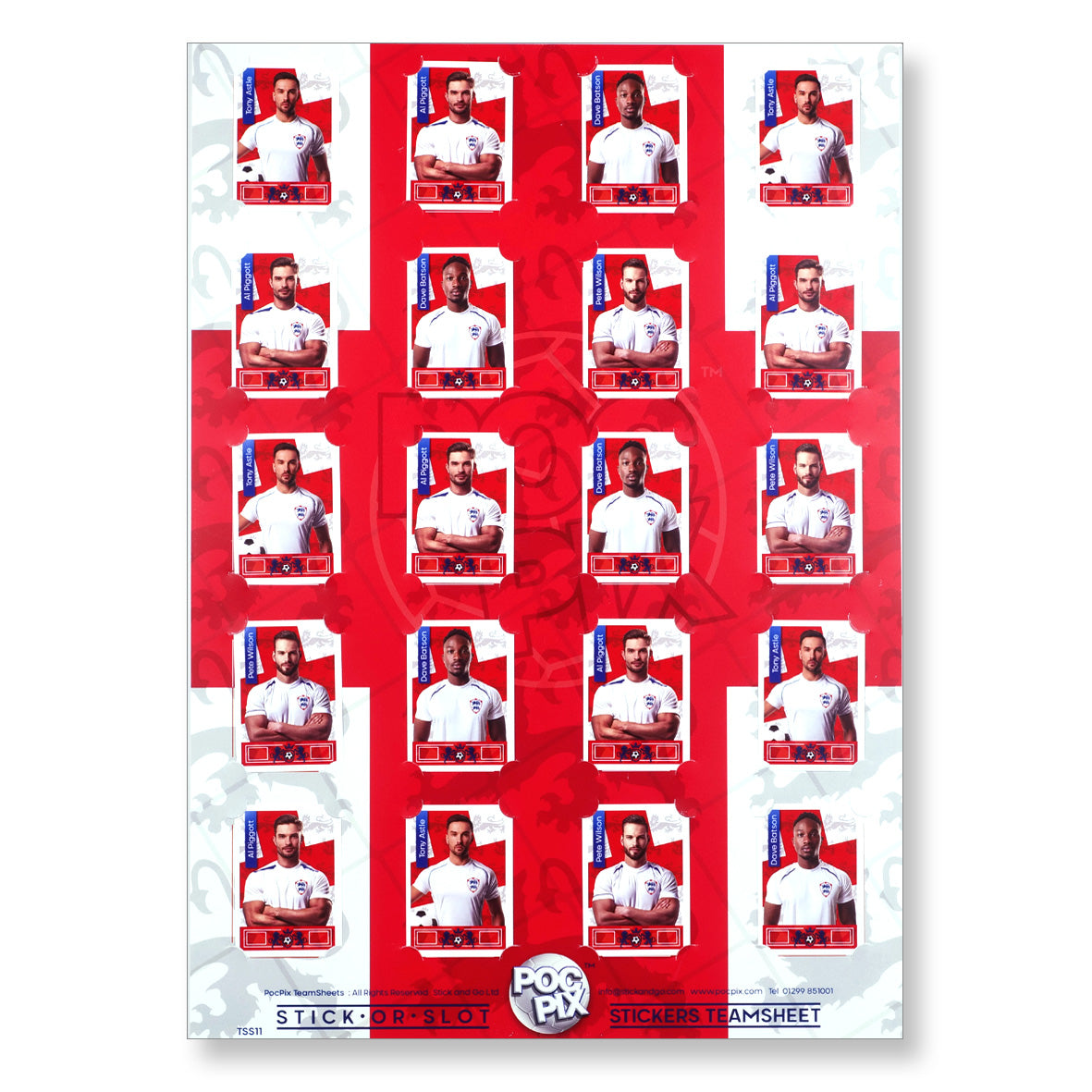 Sticker Poster : Team Sheet : Teams or All-Stars : England Squad