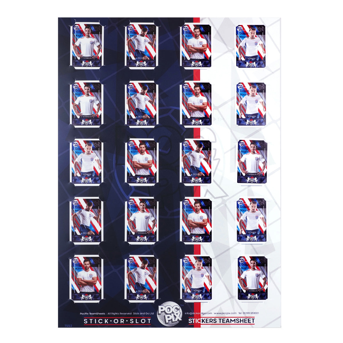 Football Sticker Poster : Team Sheet : Teams or All-Stars : Navy Blue &amp; White