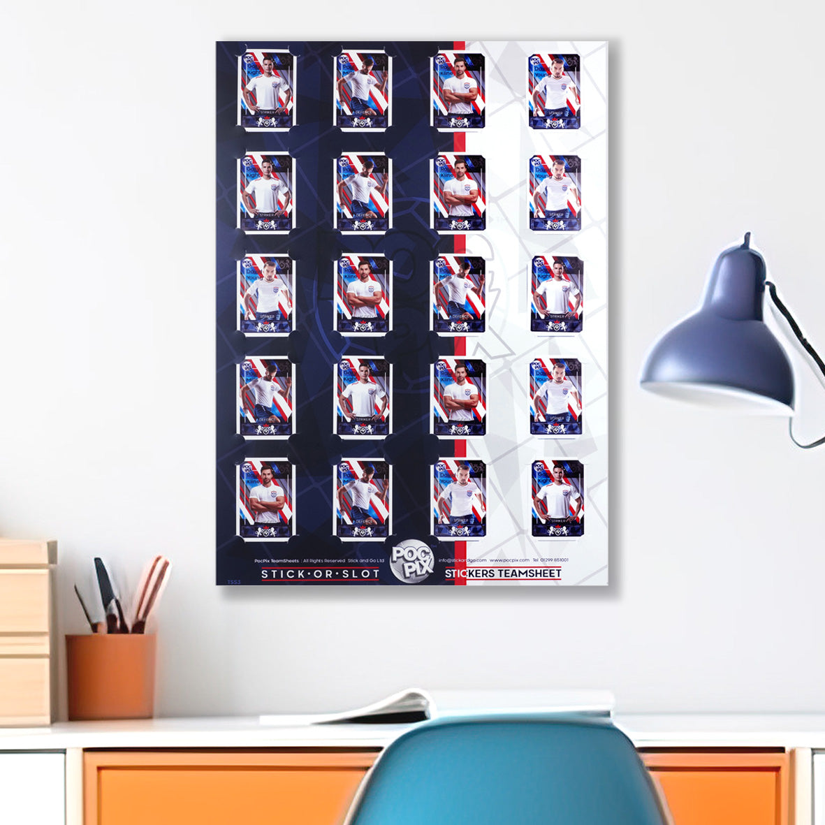 Football Sticker Poster : Team Sheet : Teams or All-Stars : Navy Blue &amp; White