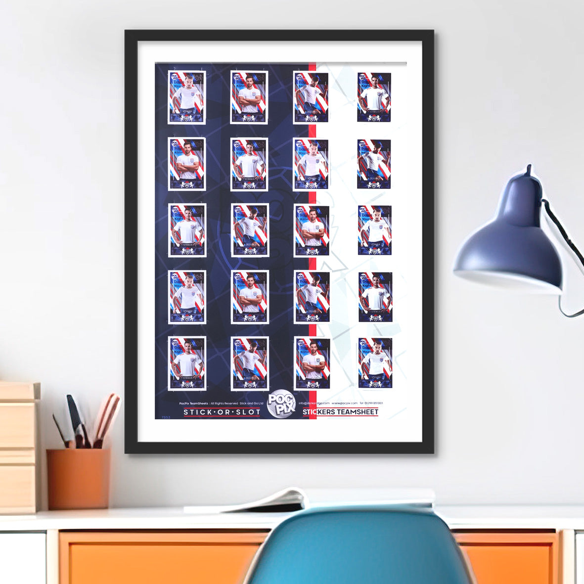 Football Sticker Poster : Team Sheet : Teams or All-Stars : Navy Blue &amp; White