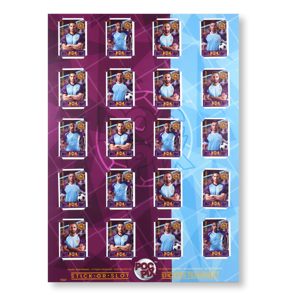 Football Sticker Poster : Team Sheet - Teams or All-Stars - Claret & Blue