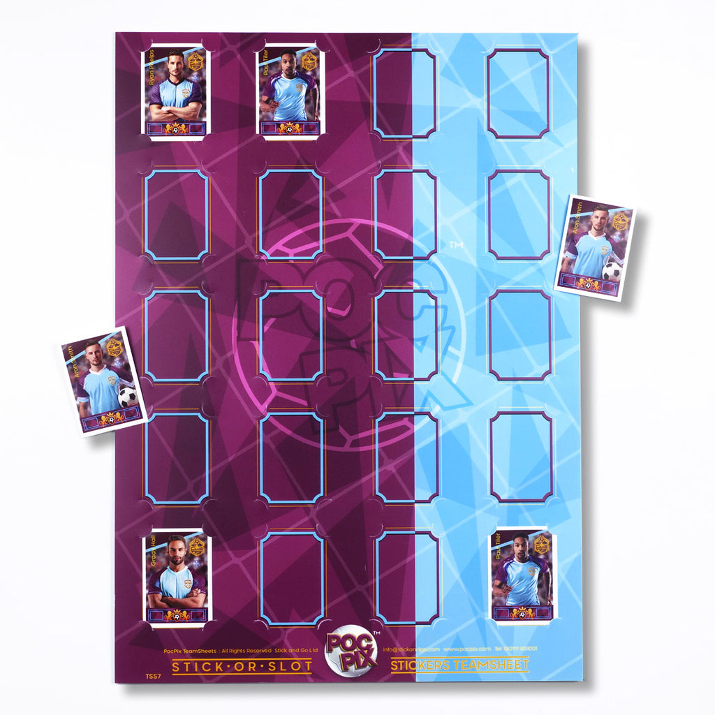 Football Sticker Poster : Team Sheet - Teams or All-Stars - Claret & Blue